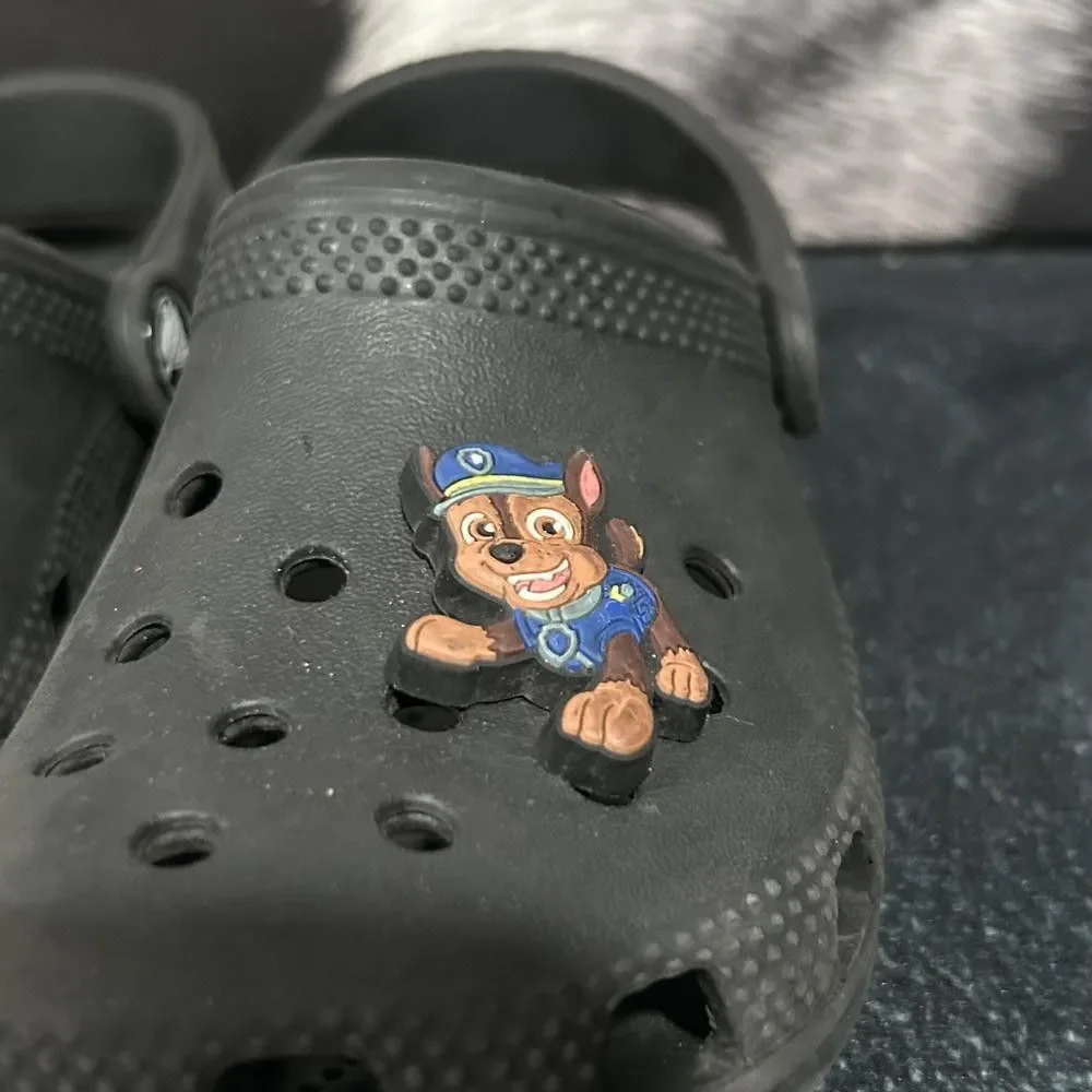 Crocs Clog Shoes Unisex Kids 11 Black Rubber Paw Patrol Chase Jibbitz Slingback